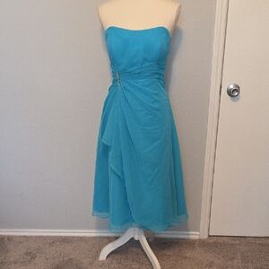 Mori Lee Blue Strapless Prom Dress